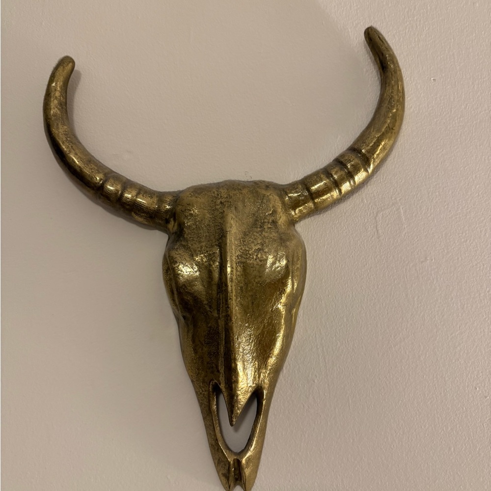 Cast Metal Steer Head Skull - Gold